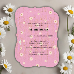 Rosa goldene Daisy Glitter Glow Baby Shower Einladung