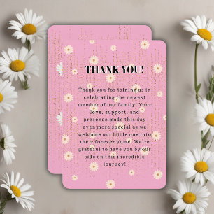 Rosa goldene Daisy Glitter Glow Babyparty Dankeskarte