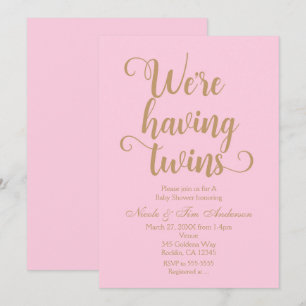Rosa & Goldene Einladungen zur Babyparty für Zwill