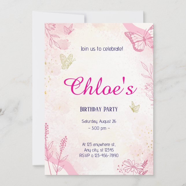 Rosa goldene Farbe Einladung (Vorderseite)