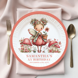 Rosa Goldene Fee 2. Geburtstag Pilz Blumen Papier Pappteller