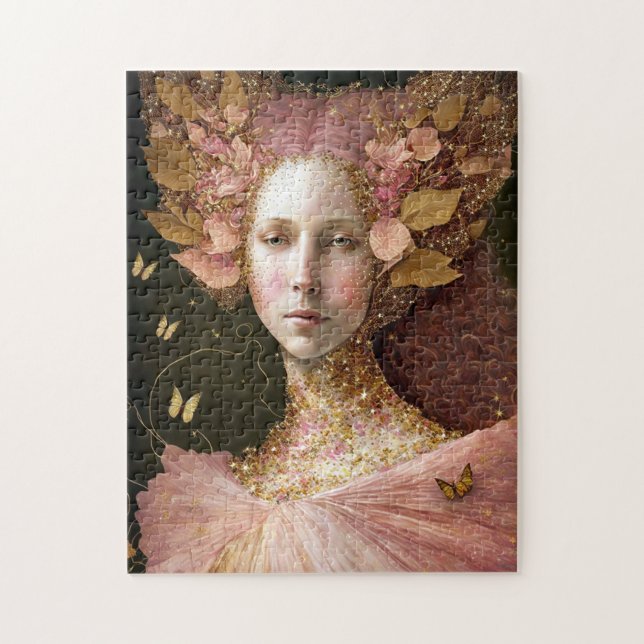 Rosa goldene Fee Fantastische Kunst Puzzle (Vertikal)