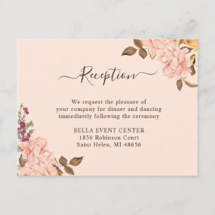 Rosa Goldene Florale Hochzeitsempfangskarte Einladungspostkarte