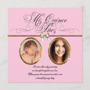 Rosa Goldene Foto Quinceanera Einladungen