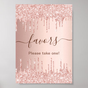 Rosa goldene Glitter-Tropfen-Partygeschenke-Schild Poster