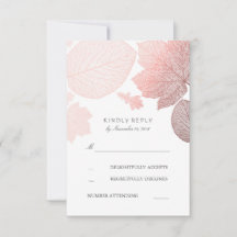 Rosa Goldene Herbst-Blatt Hochzeit-RSVP-Karten