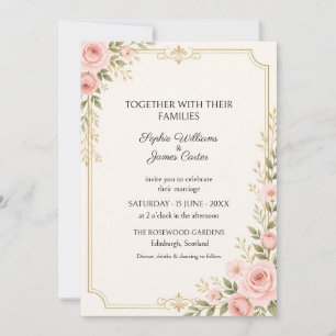 Rosa-goldene Hochzeitseinladung mit Botanik-Motive Einladung