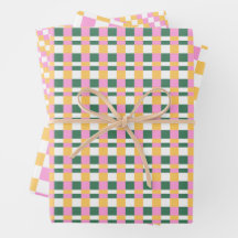 Rosa-goldene karierte Geschenkpapier-Trio