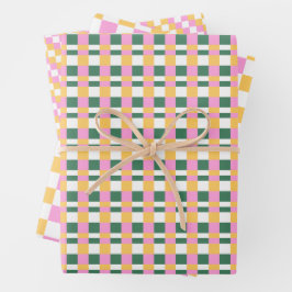 Rosa-goldene karierte Geschenkpapier-Trio Geschenkpapier Set