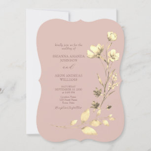 Rosa Goldene Klammer Blumen Hochzeitseinladung Einladung