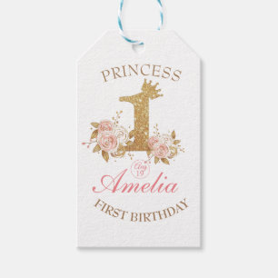 Rosa Goldene Kronprinzessin 1. Geburtstag Party Geschenkanhänger