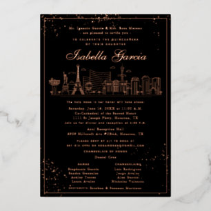 Rosa goldene Las Vegas Quinceañera-Geburtstagseinl Folieneinladung