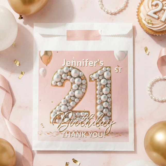 Rosa Goldene Luftballons Perle 21. Geburtstag Dank Geschenktütchen (Von Creator hochgeladen)
