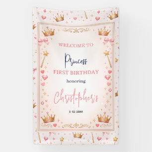 Rosa Goldene Prinzessinnenkrone Märchen 1. Geburts Banner