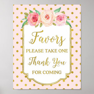 Rosa goldene Punkte Blush Blumenfavoriten Zeichen Poster