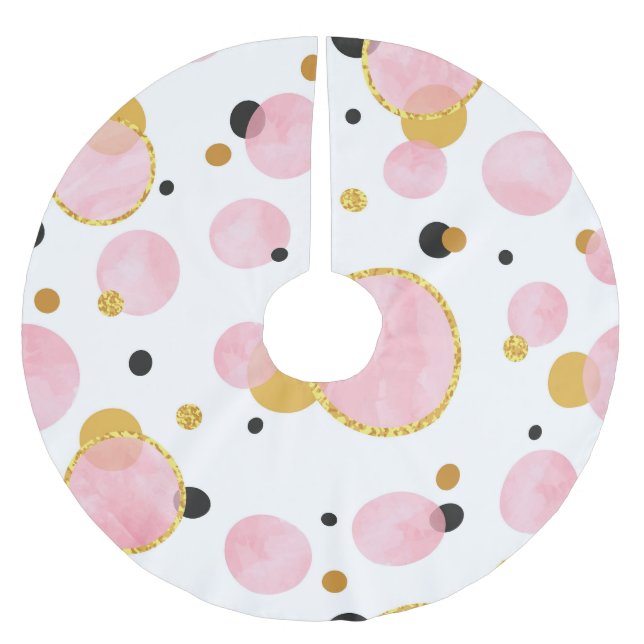 Rosa goldene Punkte, geometrisch Vintag. Polyester Weihnachtsbaumdecke (Vorderseite)