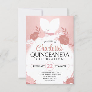Rosa Goldene Quinceanera Florale Prinzessinnen Kl Einladung
