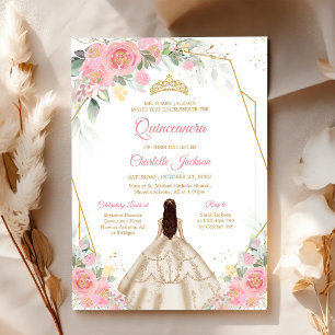 Rosa & Goldene Quinceanera-Geburtstagseinladung Einladung
