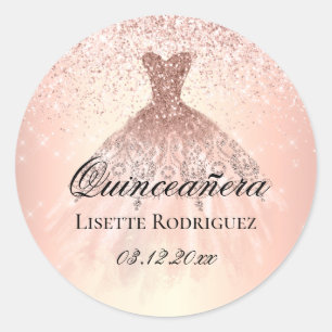 Rosa Goldene Quinceanera Personalisiert Runder Aufkleber