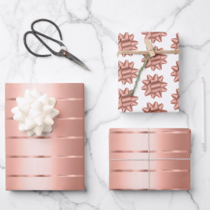 Rosa Goldene Schleifen-Bogen-Brautparty Geschenkpapier Set