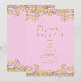 Rosa & goldene Shine Lace Elegant Sweet 16 Party Einladung