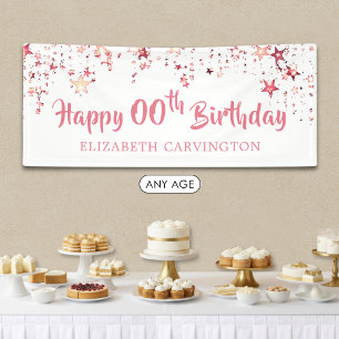 Rosa Goldene Sterne Frohen Geburtstag Name Mädchen Banner