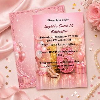 Rosa Goldene Sweet 16 Geburtstagseinladung Einladung