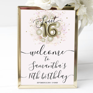 Rosa Goldene Sweet 16 Willkommensschild Poster