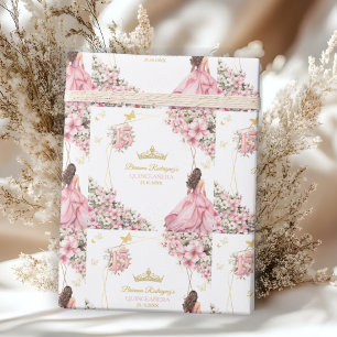 Rosa Goldene Tiara Blumen Schmetterlinge Aufkleber Geschenkpapier
