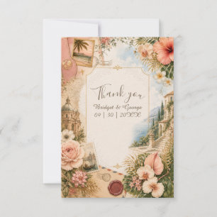 Rosa Goldene Tropische Hochzeitsreise Luxe Dankeskarte