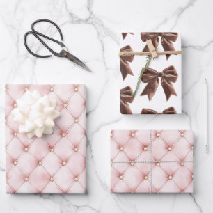 Rosa Goldene Tuffs Brauner Bogen Brautparty Geschenkpapier Set