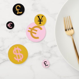 Rosa, goldene und schwarze £, $ Euro & Yen Symbole Konfetti