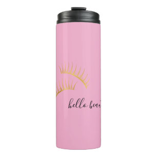 Rosa goldene Wimpern Hallo Schönheit Thermosbecher