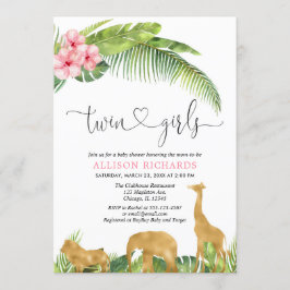Rosa goldene Zwillingsmädchen Safari Dschungel Bab Einladung