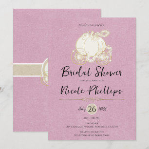 Rosa goldener Aschenputtel-Kutsche Brause Shower Einladung