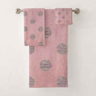 Rosa Goldener Glanz Glamouröse Polka Punkte Modern Badhandtuch Set