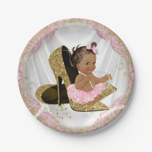 Rosa Goldener High Heel Ethnischer Babyshower Pappteller