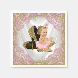 Rosa goldener High Heel Schuh Perlen Mädchen Baby Serviette