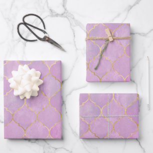Rosa Goldener Marokkanischer Muster Geschenkpapier Set