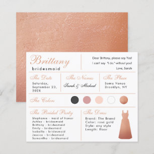Rosa Goldenes Brautjungfern Kleid Informationskart