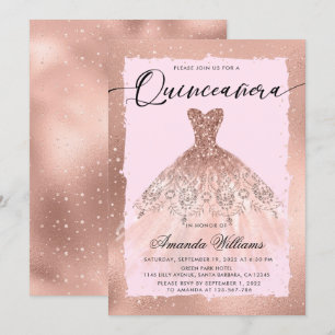 Rosa Goldenes Kleid Quinceañera  Einladung