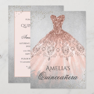Rosa Goldenes Kleid Silber Glitzer Quinceanera Ein Einladung