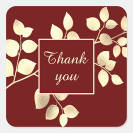 Rosa, goldfarbene Blätter, quadratisch Quadratischer Aufkleber