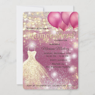 Rosa goldfarbene Coole Glitzer String-Lichter funk Einladung