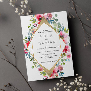 Rosa-goldfarbene Hochzeit Einladung