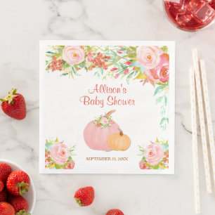 Rosa goldfarbene Kürbis fallen Babydusche Serviette