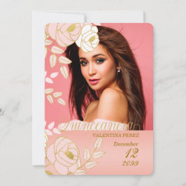 Rosa goldfarbene Quinceanera mit Foto Einladung