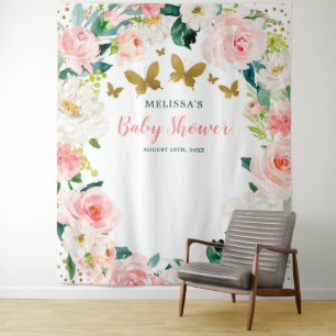 Rosa goldfarbene Schmetterlingsdusche Hintergrund Wandteppich