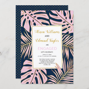 Rosa, goldfarbene tropische Blätter Marine Engagem Einladung