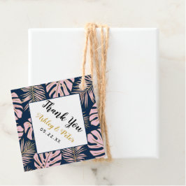 Rosa, goldfarbene tropische Blätter Seefahrt Hochz Geschenkanhänger